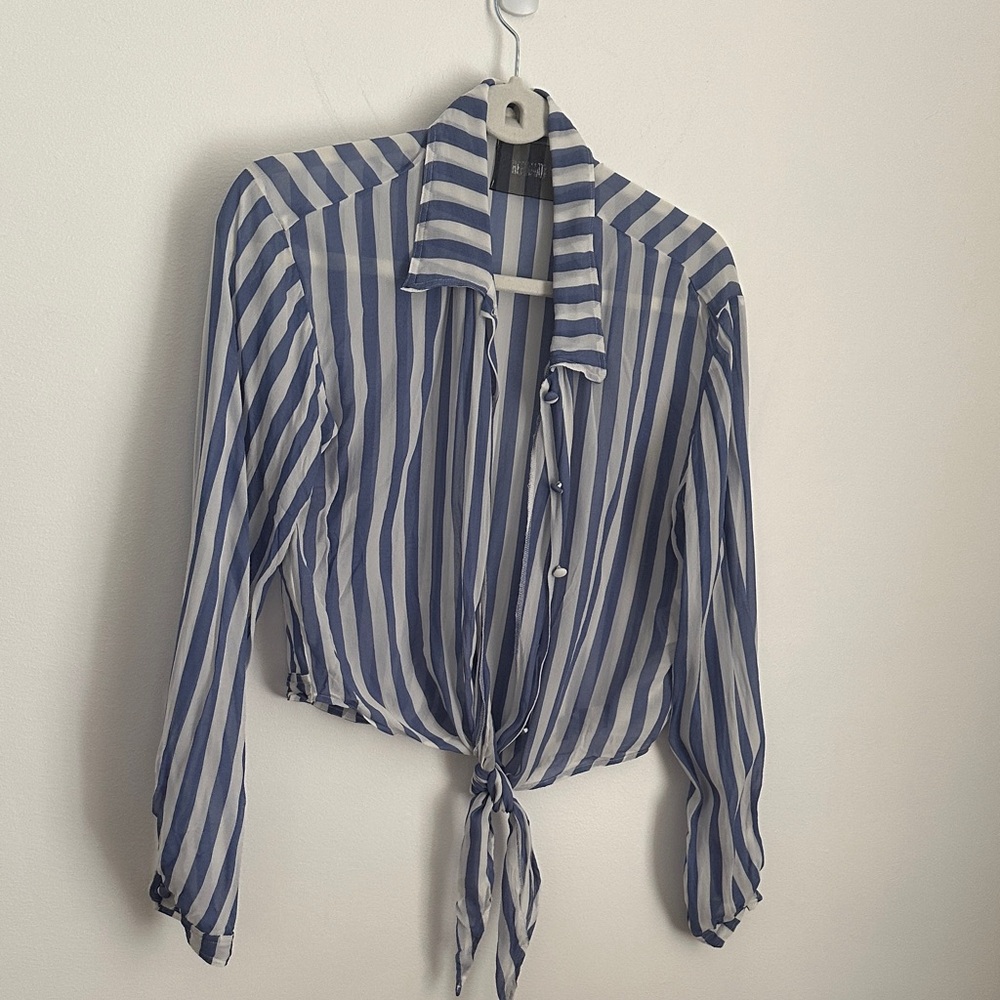 Reformation Blue and White Striped Blouse